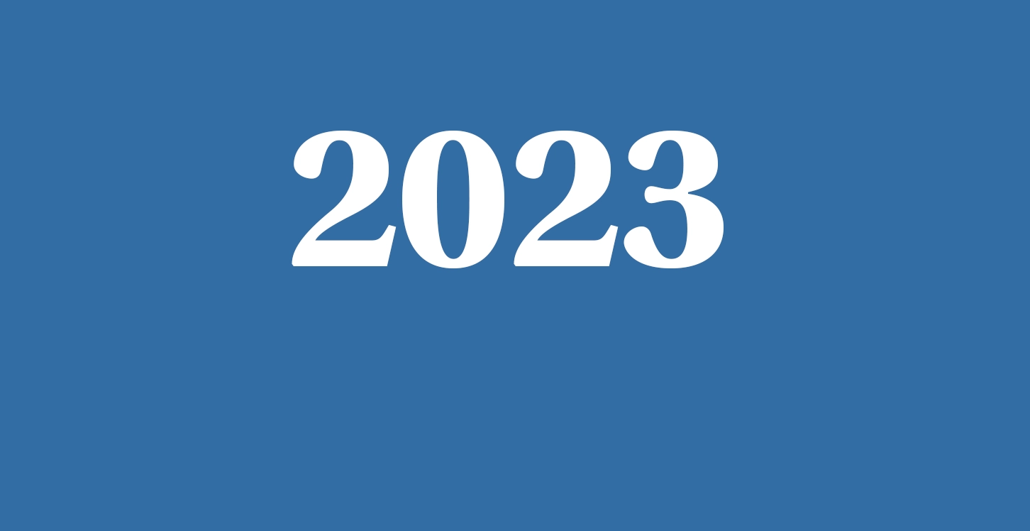 Die Zahl 2023 steht auf einem mittelblauen Hintergrund.